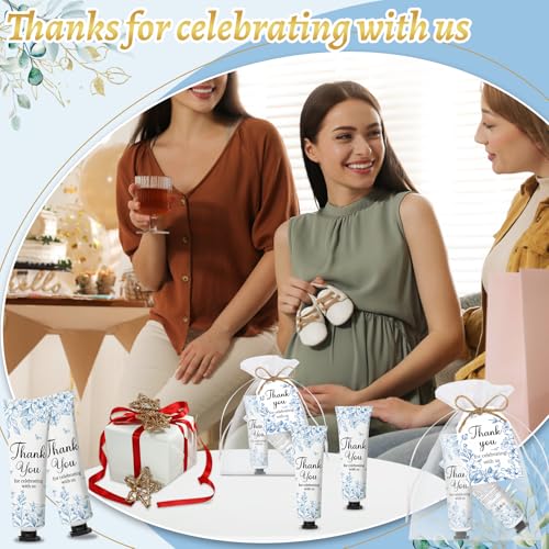 50 Sets Blue Flower Baby Shower Hand Cream Set, Hand Cream Favors for Guests Bridal Wedding Baby Shower Gift Bulk Travel Size Gifts with Thank You Card & Organza Bags(blue flower)