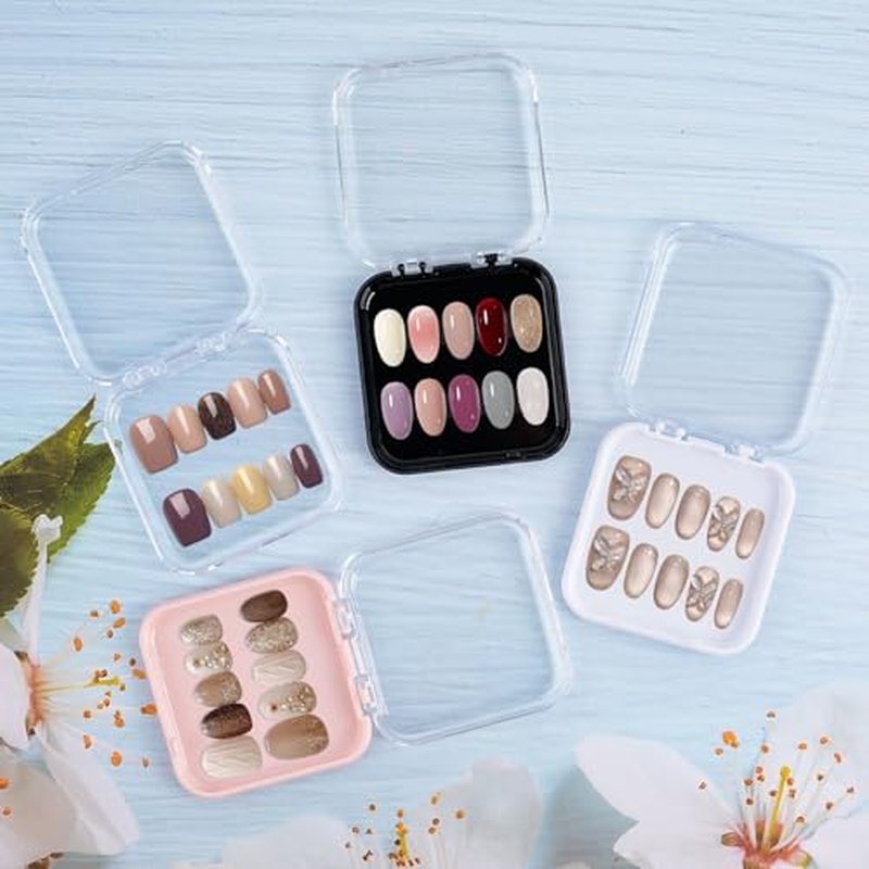 48 Sets Press On Nail Storage Box, Artificial Nail Display Case Acrylic Nail Boxes Press On Nail Packaging Box, Adhesive Double Sided Tape Nail Box for Nail Salon£¨4 Colors£©