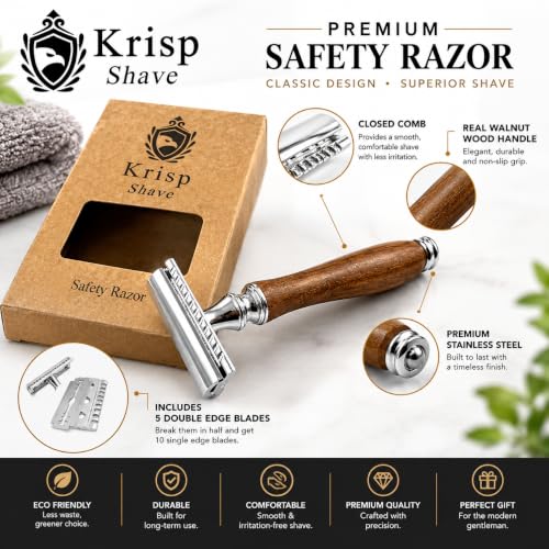 (4.5 Inch) Long Wood Handle Safety Razor for Men Women - Double Edge
