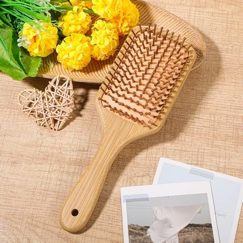 Square Bamboo Hair Brush - Natural Wooden Paddle Brush for Scalp Massage & Hair Care