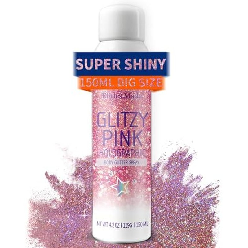 Hair Glitter, 2PCS Body Glitter Spray Glitter Hairspray for Kids Women, Long-Lasting Quick-Drying Holographic Glitter Spray for Hair and 8.4 Fl OZ (Holo Silver+ Holo Pink)