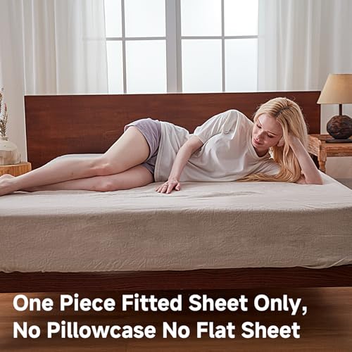 Full Linen Fitted Sheet - 14 Inch Deep Pocket, Breathable French Flax, Soft & Durable