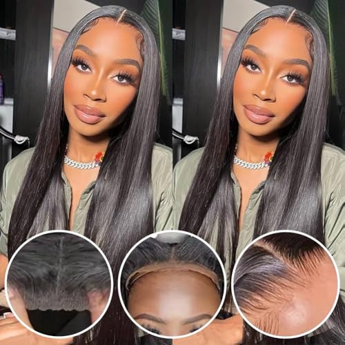 20 Inch Glueless Human Hair Lace Front Wigs with HD Transparent Closure - Pre Plucked & Pre Cut, 180 Density, Straight Style