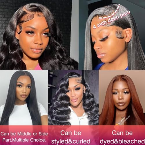 4x4 HD Lace Closure Human Hair Body Wave 16 Inch - Natural Black, Pre Plucked