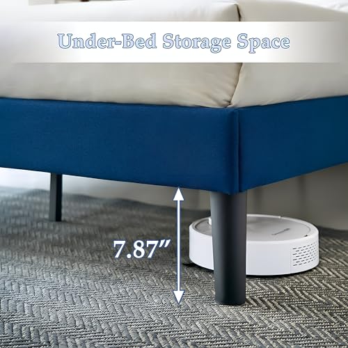 Full Size Bed Frame with Adjustable Headboard - Velvet Upholstered, Sturdy Metal Support