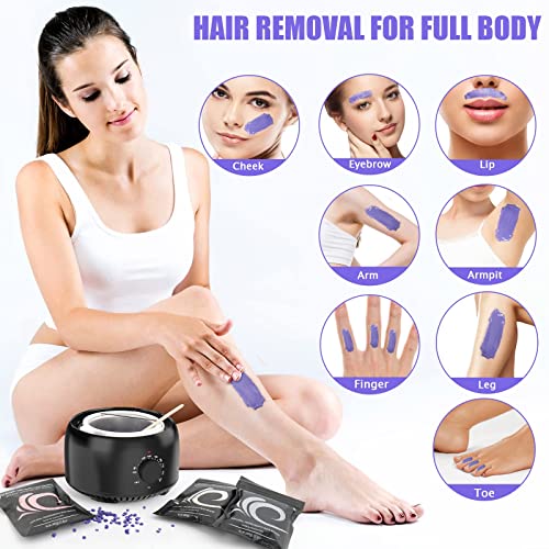 Black Waxing Kit with Warmer & Hard Wax Beans for Hair Removal - Full Body & Face