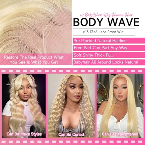 26 Inch Blonde Human Hair Lace Front Wig 13x6 Body Wave Unprocessed 613