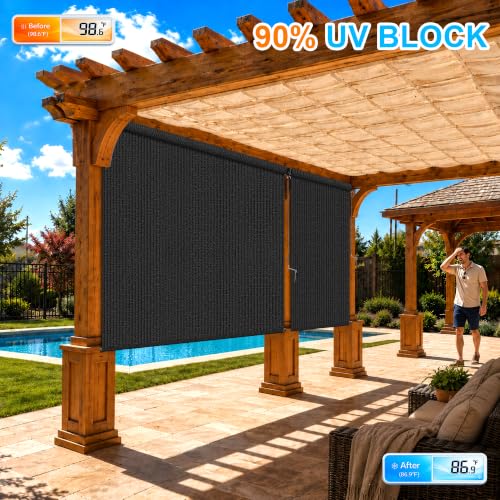 Outdoor Roller Shades for Patio 8' x 6' Black - UV Block & Privacy, Cordless, Quick Install