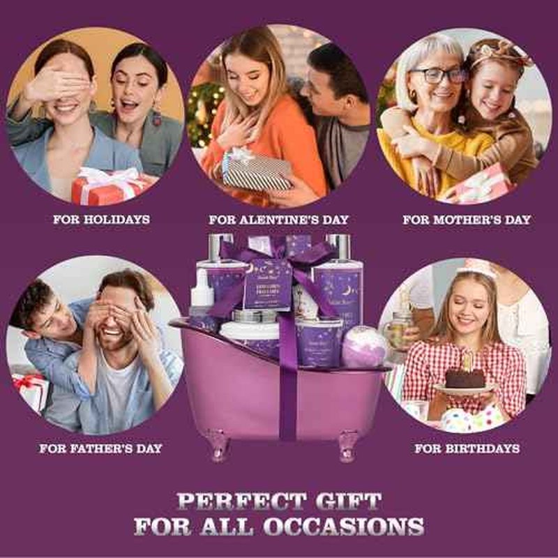 Bath Basket Spa Kit Spa Gifts for Women, Luxury Bath and Body Basket Set 10pcs Self Care Kit Lavender Scent Birthday Gifts Skin Care Set, Christmas Gifts for Women, Beauty kits Bridal Shower