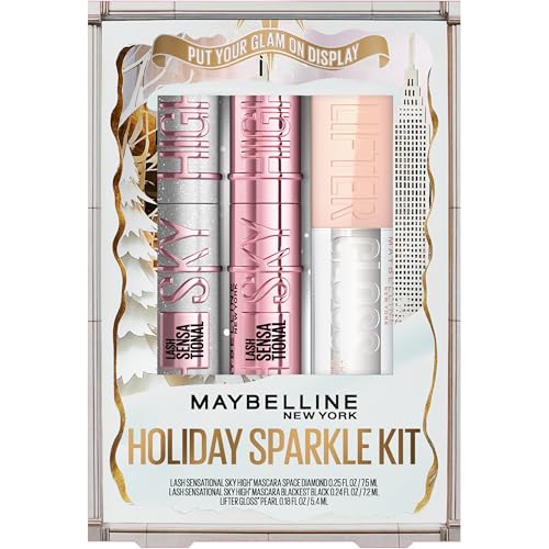 Holiday Sparkle Kit - Maybelline Lash Sensational Makeup Gift Set with Sky High Mascara & Lip Gloss