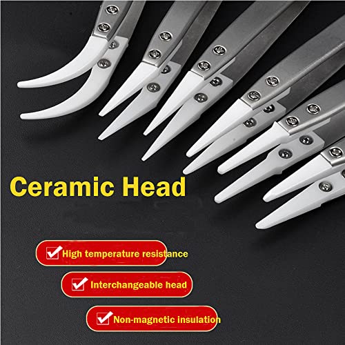 Utoolmart Straight Pointed Ceramic Tips Replaceable Heat Resistance Non-Conductive Heads for Ceramic Tweezers Black 4 Pairs