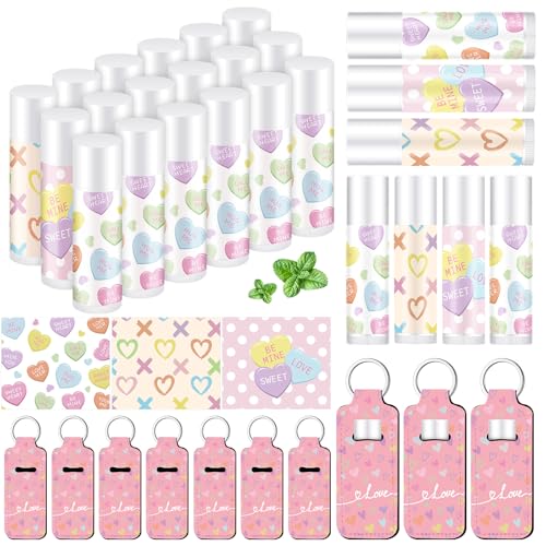 Macaron Color Valentines Lip Balm Keychain - Vivid Lipstick Set & Ribbon Favors, 36 Pcs