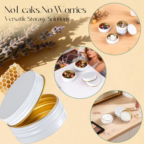 White and Gold 1 oz Metal Lip Balm Tins Set - Leak-Resistant Aluminum Containers, 48 Pack