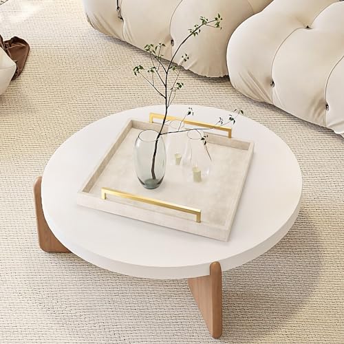 Ivory Large Ottoman Tray for Coffee Table with Gold Handles - 20x20x3 inches