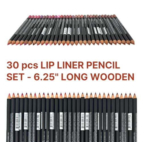 30 pcs Lip Liner Pencil Set, High Pigmented Lip Makeup, Long-wearing, Deep and Rich in Color, Enhance Lip Volume, 6.25 inches Long Wooden Pencil