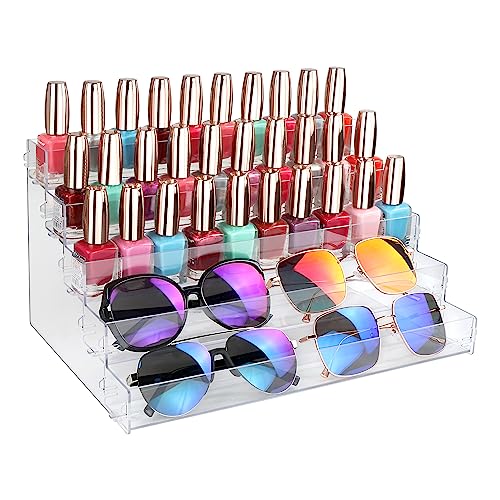 Sunglass Organizer Easy Snap-on Assembly, Acrylic Sticker Display Stand for Vendors, Nail Polish Holder Nail Desk Essential Oil Lipstick Storage,Clear Sunglasses Perfume Organizer (5 Layers)