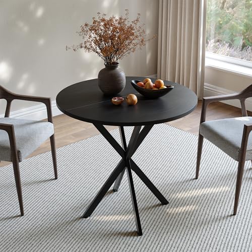 Unovivy 31.5 Inch Round Small Dining Table for 2-4, Black, Model 31.5x31.5x29.53 in
