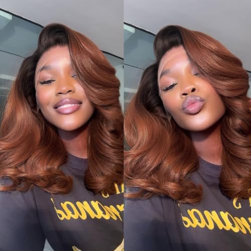 14 Inch Ombre Ginger Bob Wig Human Hair 13x4 HD Lace Front Short Bob - Pre Plucked, Glueless, 200% Density