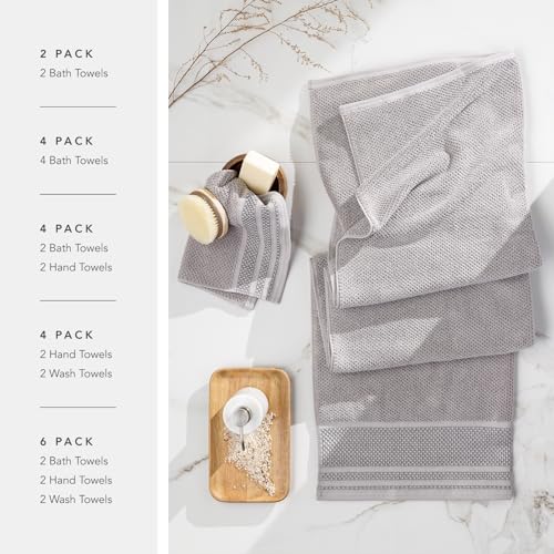 TexereSilk Organic Cotton Luxury Bath Towel Set - Cream w/Black Rice Weave, 2 Bath & 2 Hand Towels