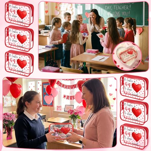 Teacher Valentine 12 Pcs Clear Makeup Bags 7x4.3x2.4 in PVC Gift Set - SilTriangle