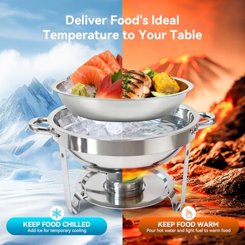 Charcofire Full Silver 6QT Stainless Steel Buffet Chafing Dish Set - Food Warmers with Lids & Fuel Holders