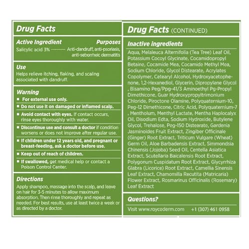 Roycederm Tea Tree Anti-Dandruff Shampoo 2 Pack for Dry Itchy Scalp