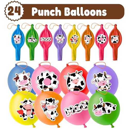 72 PCS Cow Party Favors ? 48 Pre-Cut Temporary Tattoos & 24 Cow Punch Balloons Themed Birthday Party Decorations Supplies Favors Gifts, Goodie Bag Fillers, Classroom Rewards