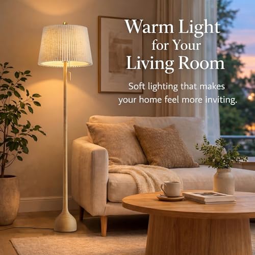 Mid Century Modern Wooden Floor Lamp with 2 Shades - Adjustable LED Lighting