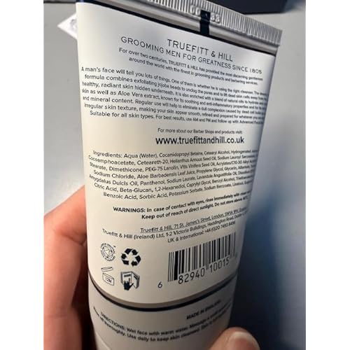 Truefitt & Hill Skin Control - Facial Cleanser - Cream-Based Formula to Moisturize and Cleanse, Jojoba Beads for Gentle Exfoliating Preparation for Shaving - 3.4 oz.