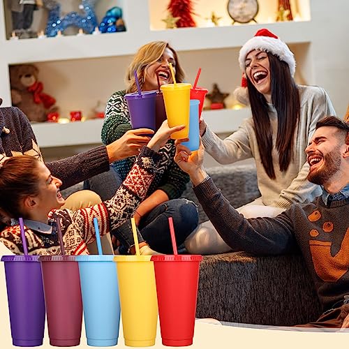 Honeydak 100 Pack Classic Color Plastic Cups with Lids and Straws - 24-27 oz
