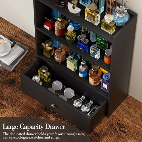 3-Tier Wooden Cologne Organizer for Men with Drawer