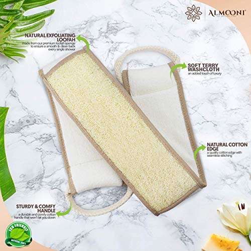 Natural Egyptian Shower Loofah Sponge Set with Back Scrubber & Facial Loofah