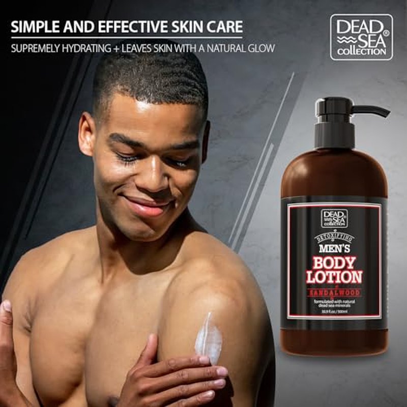 Dead Sea Collection Mens Sandalwood Hand & Body Lotion for All Skin Types - Moisturizing Body Lotion for Men with Pure Dead Sea Minerals - 16.9 Fl Oz