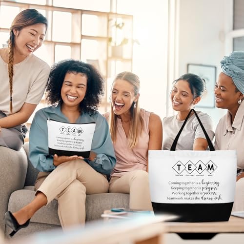 Cunno 12 Pcs Team Appreciation Tote Bag Women Employee Gift Team Together Canvas Makeup Bags for Worker Staff Coworker Nurse Teacher