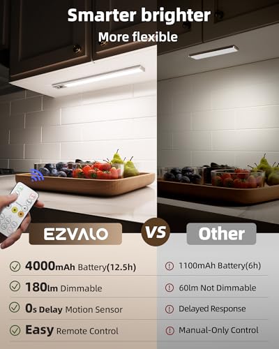EZVALO 16.5 Inch 5-Pack Rechargeable Under Cabinet LED Lights with Remote, Dimmable & 3 Color Temps