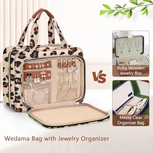 Large Waterproof Toiletry Bag for Women with Jewelry Organizer - Leopard Print Travel Organizer