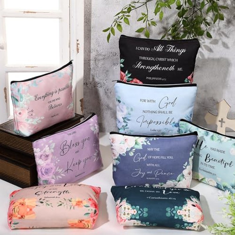 20 Pcs Christian Gift Women Mother's Day Including 10 Bible Verse Tote Bags 10 Christian Makeup Bags Inspirational Religious Scripture Gifts for Church Xmas Valentines(Elegant)