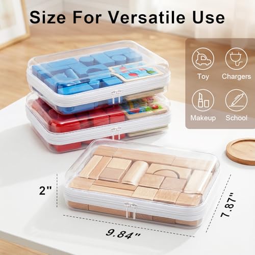 HOUYEE 3 Pack Clear Hard Shell Zipper Case,Hard Plastic Organizer Pouches for Toys Storage,Travel,Small Items,Makeup,Transparent & Waterproof Storage(Large)