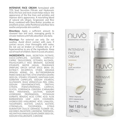 Snail Secretion Face Cream with Hyaluronic Acid - Anti-Aging Moisturizer for All Skin Types - 1.69 Fl Oz