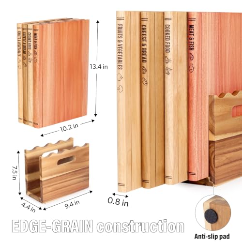 Edge Grain 4-Piece Wooden Cutting Board Set with Stand - Food Prep & Display