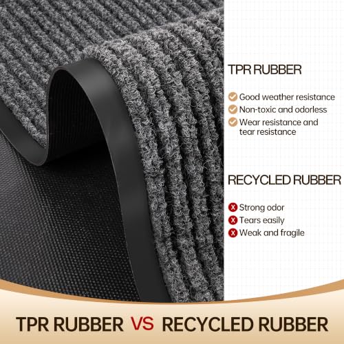 Amyracel 3'x6' Heavy Duty Waterproof Indoor Outdoor Doormat - Grey Double Stripe