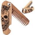 Wooden Beard Comb for Men - Folding Walnut Grooming Tool, Mustache & Hair Brush