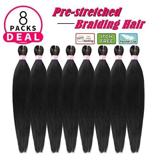 Pre Stretched Braiding Hair 8 Packs 26 Inch Yaki Straight Synthetic Extensions - Variation 1B