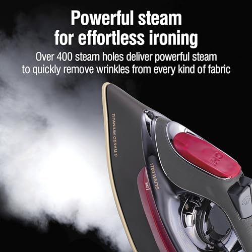 CHI Steam Iron for Clothes with Titanium-Infused Ceramic Soleplate, 1700W, Retractable Cord, Black & Chrome