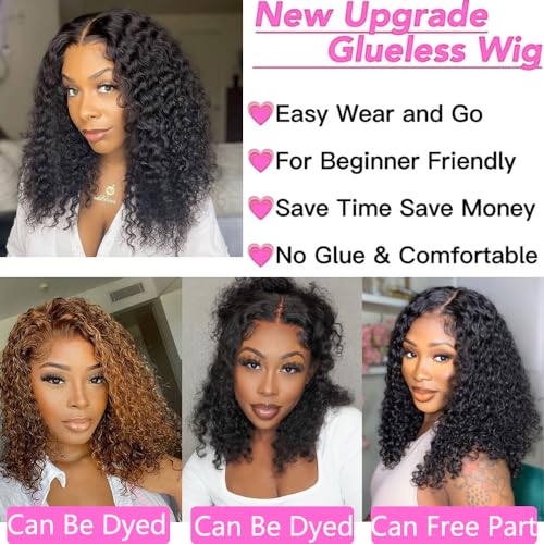 Glueless Human Hair Curly Bob Wig 8 Inch Pre Plucked Deep Wave Natural Black