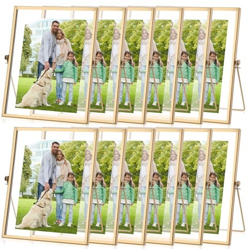 Gold Floating Photo Frame 5x7 Inches - Vintage Double Glass Display