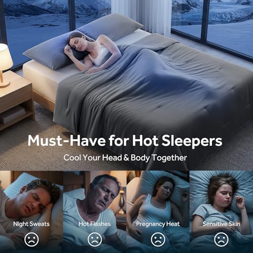 Cooling Comforter Set King Size for Hot Sleepers Dark Gray - Double-Side Tech