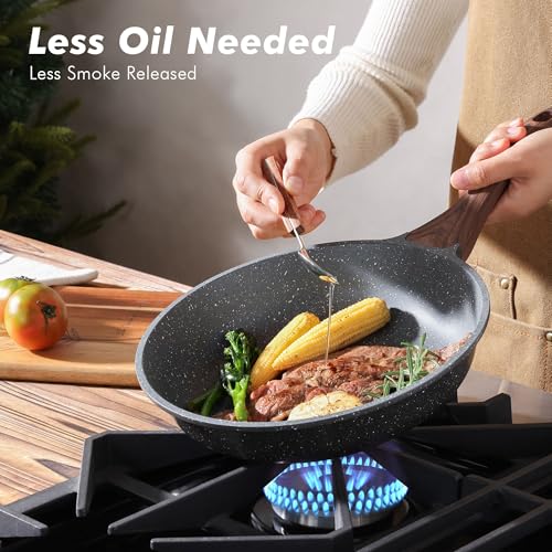 Grey Nonstick Granite Coating Frying Pans Set - 10 & 12 Inch, Induction Compatible