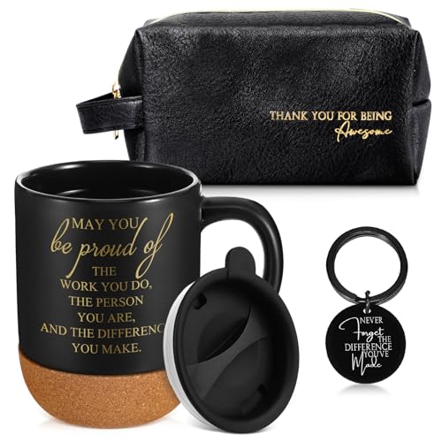 Dandat 3 Pcs Thank You Gift for Men Coworker Appreciation Office Gift Leather Toiletry Bag May You Be Proud 15oz Coffee Cup with Keychain for Boss Manager Teacher Nurse Employee(Black)