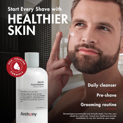 Anthony Glycolic Acid Face Wash for Men - Deep Cleansing & Shaving Prep, 8 Fl Oz